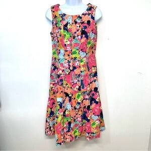 Jones NY Dress Pink Floral Sz 4 A Line Sleeveless Knee Length Office Casual Work